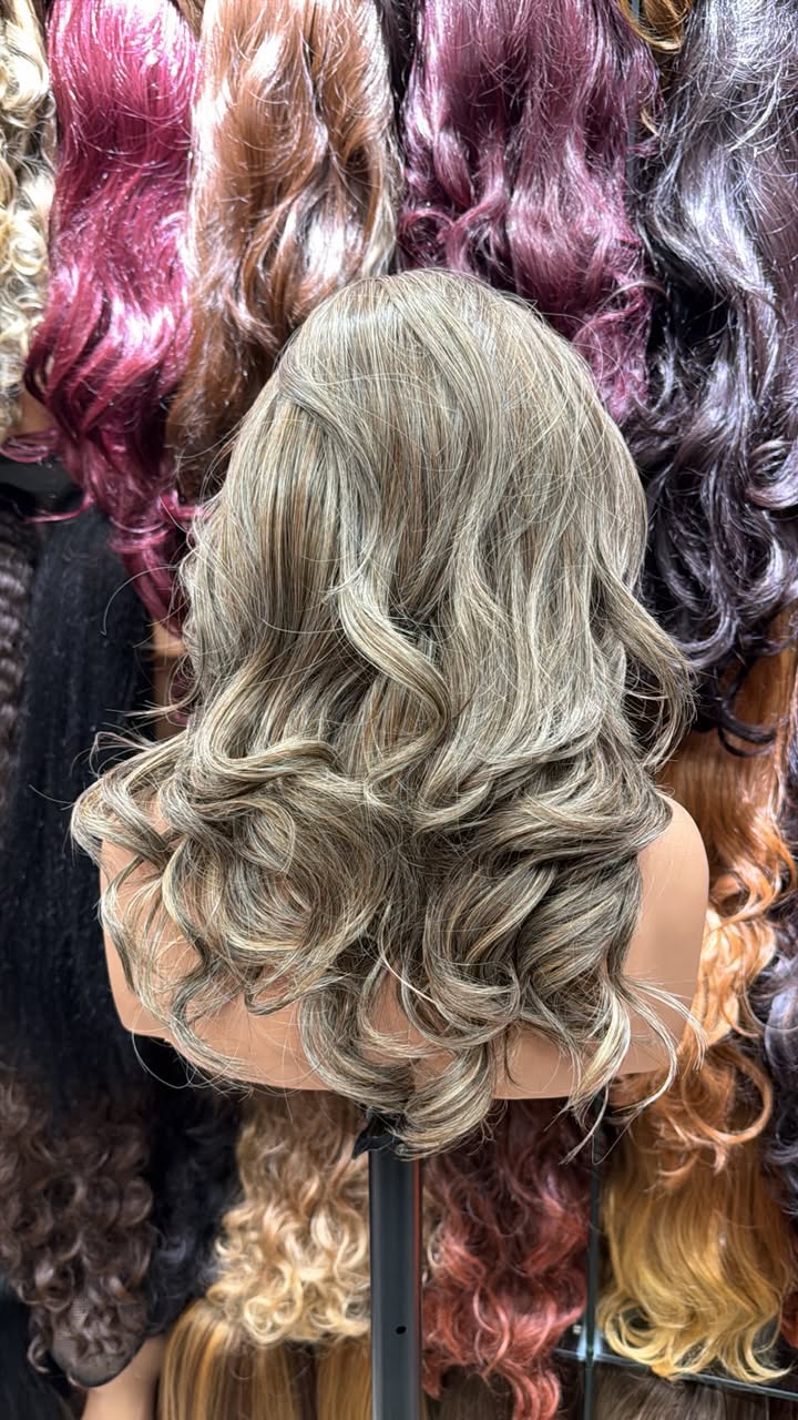 16 inch curl dark root grey